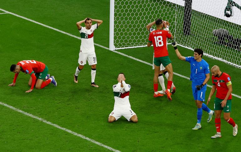 The 2022 FIFA World Cup quarter-final match where Morocco defeated Portugal 1-0 at Al Thumama Stadium in Doha. Image used for Sportxparte news.