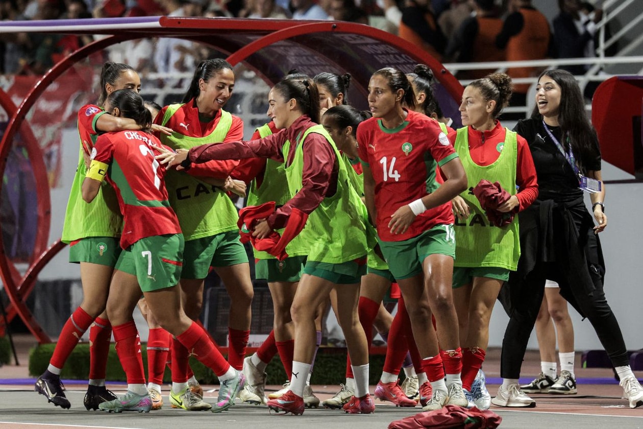 Morocco women's national football team (the Atlas Lionesses) celebrating during a match at the Women's Africa Cup of Nations (WAFCON). Image used for Sportxparte news.