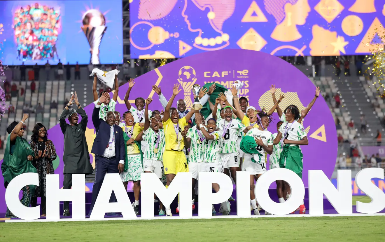 The Nigeria women's national football team, known as the Super Falcons, is celebrating their historic 10th title win at the 2025 Women's Africa Cup of Nations (WAFCON) in Rabat, Morocco. Down 2–0 in the final match against host nation Morocco, the team pulled off a remarkable 3–2 comeback victory with an 88th-minute game-winner. Image used for Sportxparte news.