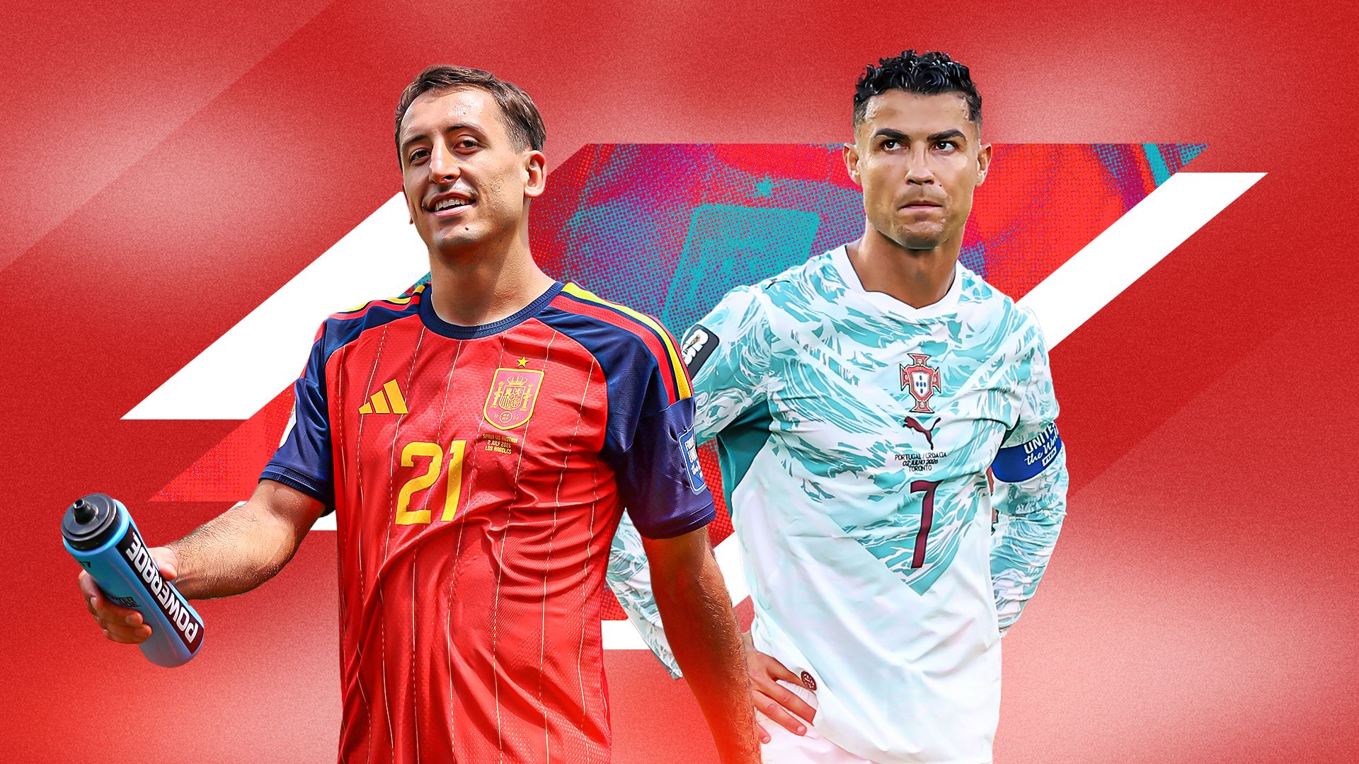 Spanish forward Mikel Oyarzabal and Portuguese forward Cristiano Ronaldo for the 2026 FIFA World Cup. Image used for Sportxparte news.