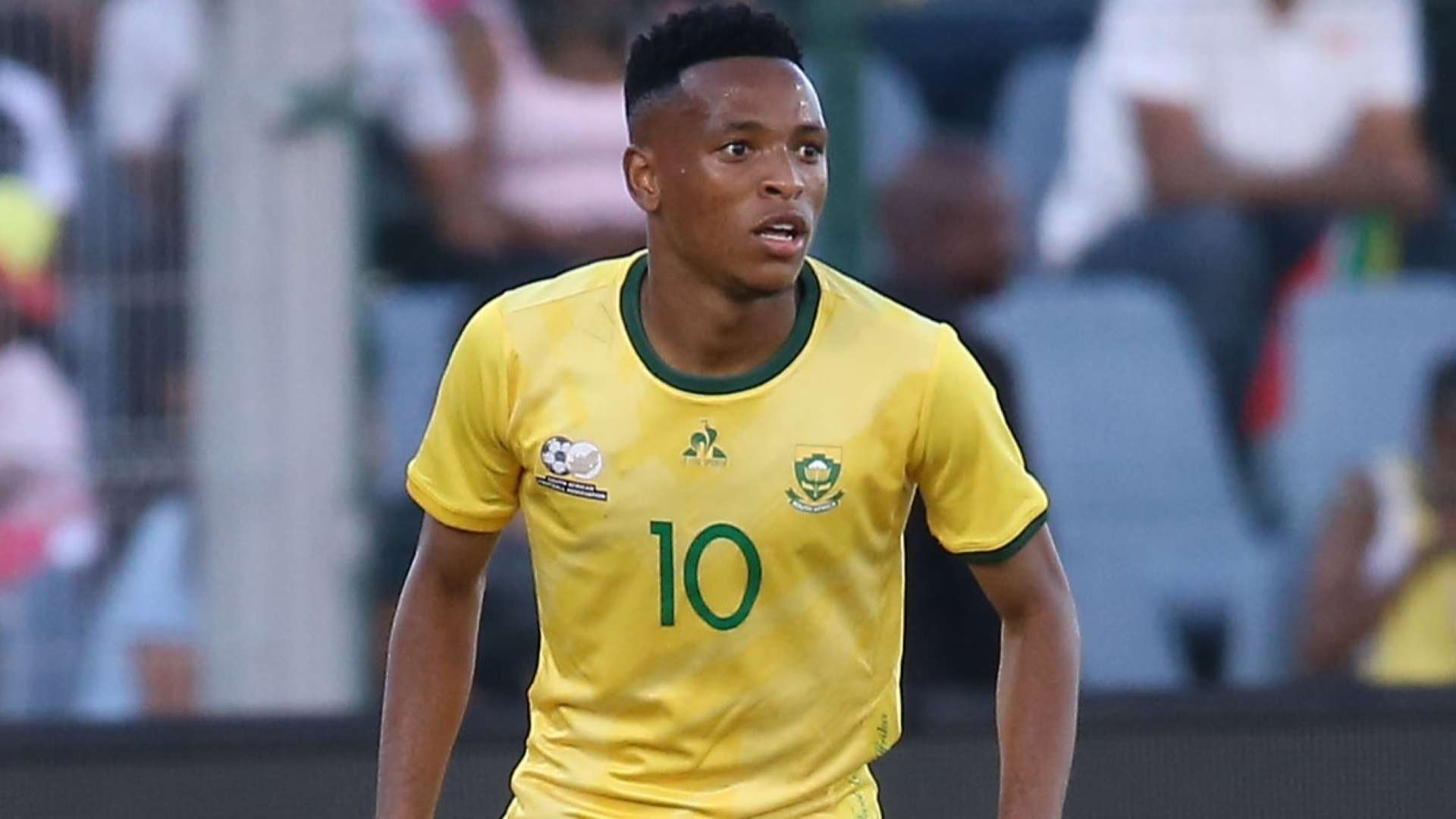 This image shows South African professional footballer Relebohile Mofokeng wearing the number 10 jersey. Image used for Sportxparte news.