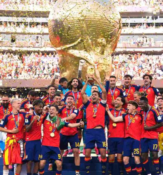 Spain national football team is celebrating its victory at the 2026 FIFA World Cup final. Image used for Sportxparte news.