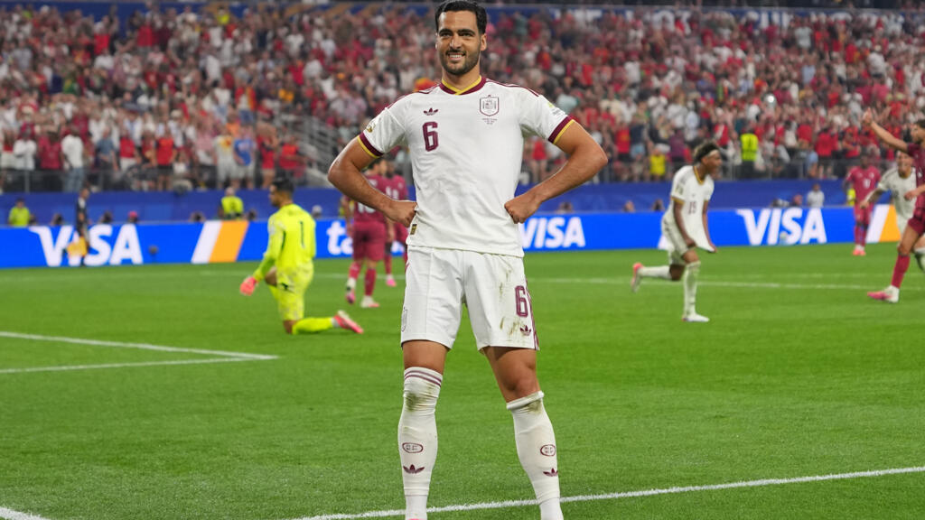 Spanish midfielder Mikel Merino celebrates his decisive, late goal against Portugal at the 2026 FIFA World Cup. Image used for Sportxparte news.