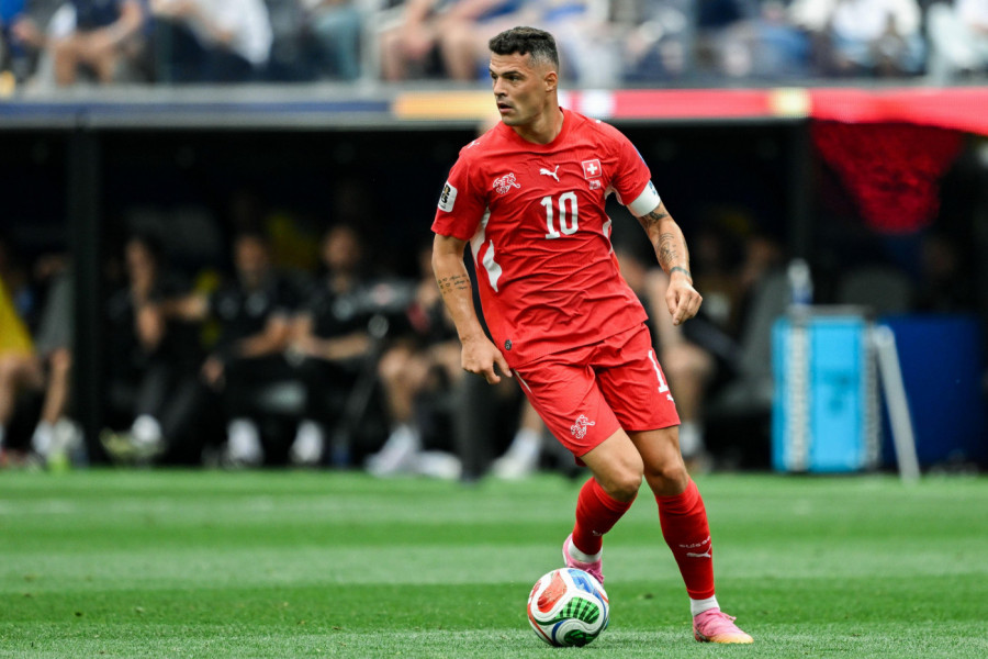 Swiss professional footballer Granit Xhaka. He is currently representing the Switzerland national team as captain at the ongoing 2026 FIFA World Cup. Image used for Sportxparte news.