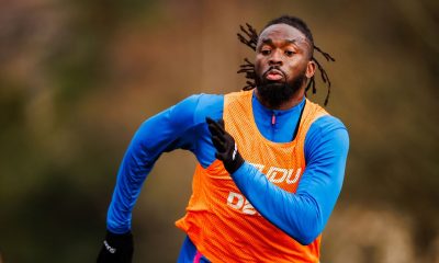Nigerian professional footballer Tolu Arokodare. He is pictured sprinting during a training session at the Compton Park training ground for his club team, Wolverhampton Wanderers FC. Image used for Sportxparte news.