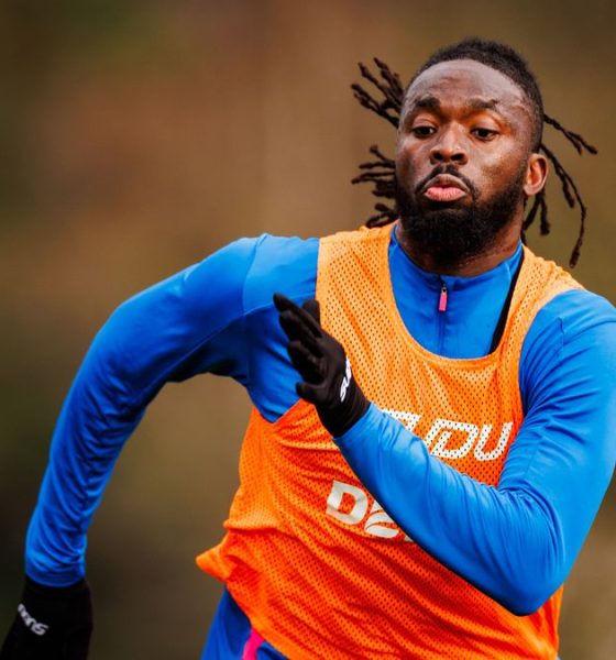 Nigerian professional footballer Tolu Arokodare. He is pictured sprinting during a training session at the Compton Park training ground for his club team, Wolverhampton Wanderers FC. Image used for Sportxparte news.