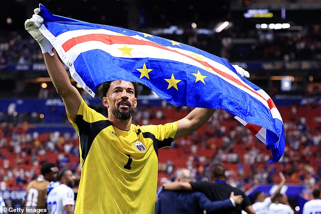 Cape Verdean goalkeeper Vozinha is celebrating a historic 0-0 draw against Spain during the 2026 FIFA World Cup group stage. Image used for Sportxparte news.