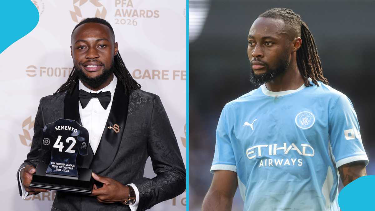 Ghanaian international Antoine Semenyo has made history by becoming the first-ever Ghanaian player voted into the PFA Premier League Team of the Year at the 2026 PFA Awards. Image used for Sportxparte news.
