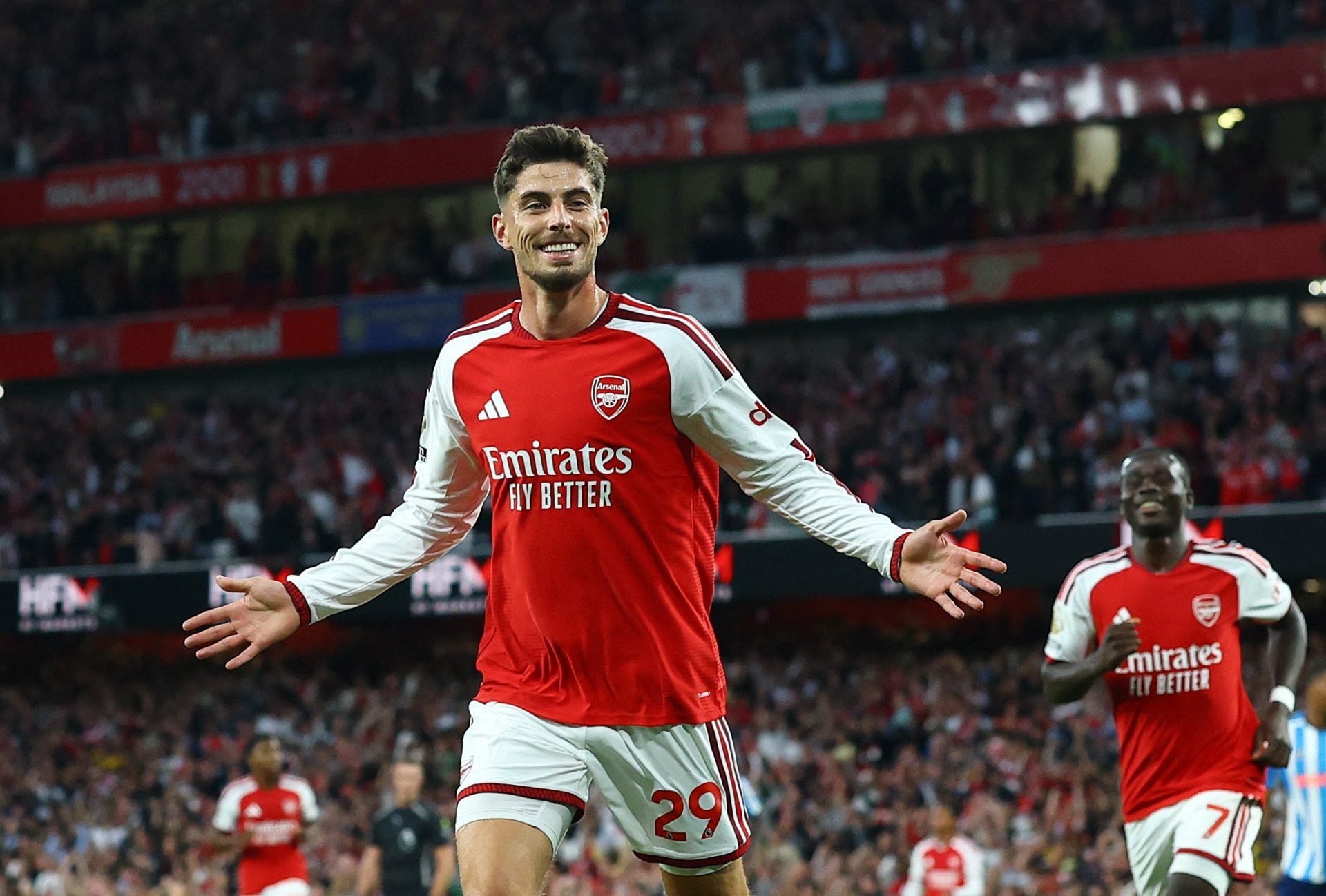 Kai Havertz celebrated scoring Arsenal's opening goal in their 3-0 victory against Coventry City at Emirates Stadium on August 21, 2026. Image used for Sportxparte news.