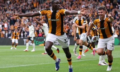 Newly promoted Hull City achieved a historic 2-0 victory over Manchester United in their Premier League opening match at the MKM Stadium on August 22, 2026. First-half goals from Semi Ajayi and Nobel Mendy sealed the shock win. Image used for Sportxparte news.