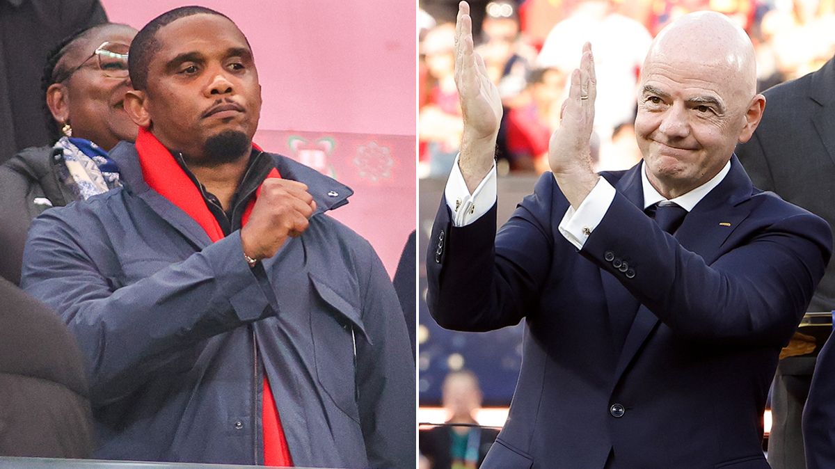 Former football star Samuel Eto'o defended FIFA President Gianni Infantino in an August 2026 interview with CNN, stating Infantino has done nothing wrong and claiming recent criticism is politically motivated by an upcoming election. Image used for Sportxparte news.