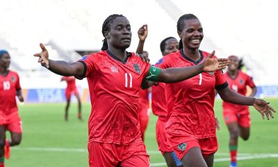 Malawi's national women's football team stars, sisters Tabitha and Temwa Chawinga, celebrate a goal during their remarkable debut run at the Women's Africa Cup of Nations (WAFCON). Image used for Sportxparte news.