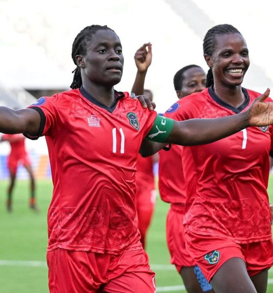 Malawi's national women's football team stars, sisters Tabitha and Temwa Chawinga, celebrate a goal during their remarkable debut run at the Women's Africa Cup of Nations (WAFCON). Image used for Sportxparte news.