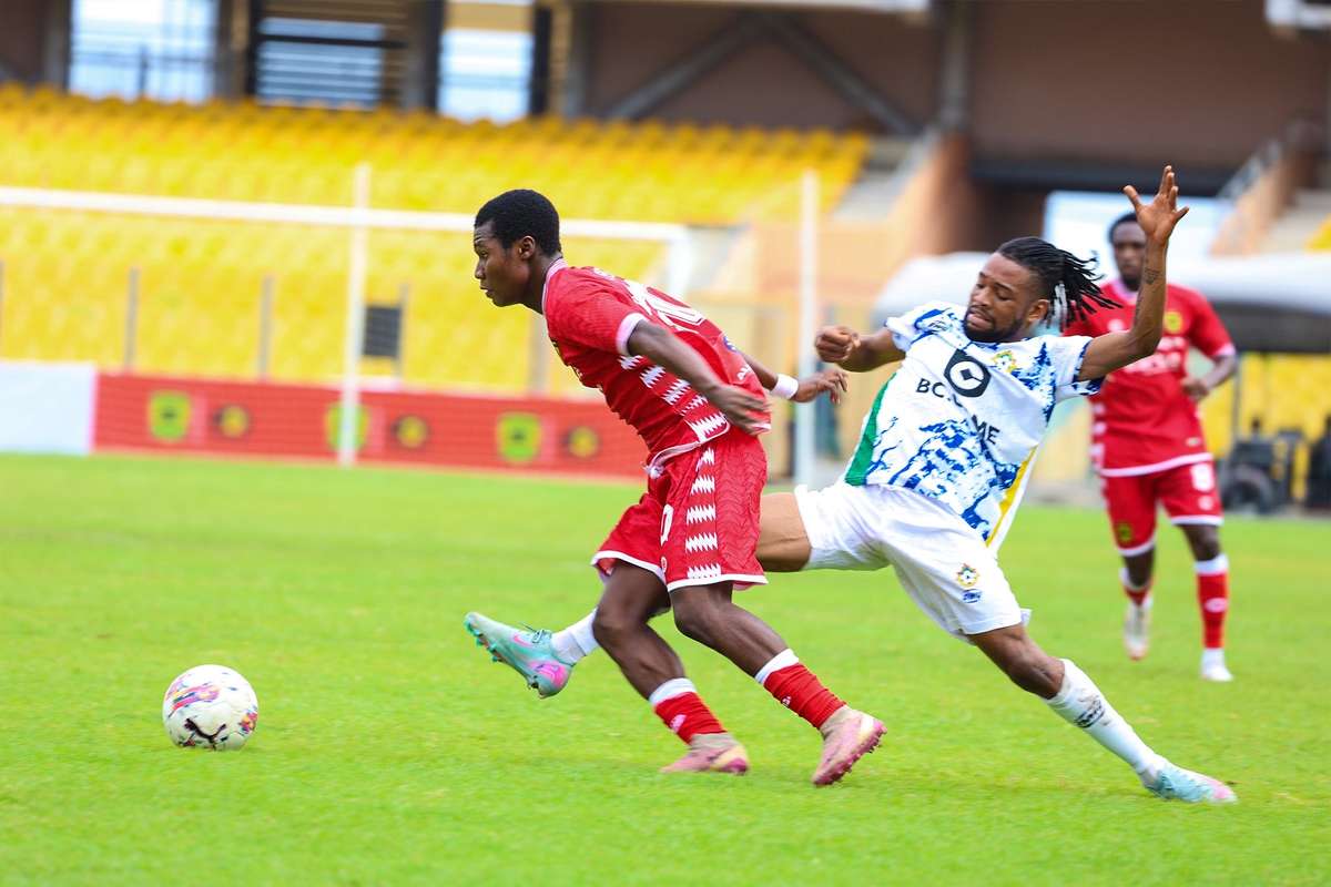 2025-26 CAF Confederation Cup match between Asante Kotoko from Ghana and Kwara United from Nigeria, where Asante Kotoko won the first leg 4-3 in Accra. Image used for Sportxparte news.