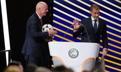 FIFA President Gianni Infantino and UEFA President Aleksander Čeferin, who recently faced tension over a proposed investment plan. Image used for Sportxparte news.