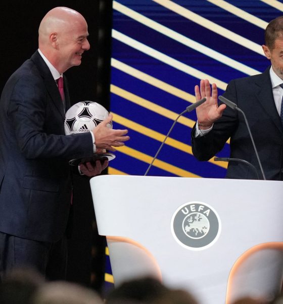 FIFA President Gianni Infantino and UEFA President Aleksander Čeferin, who recently faced tension over a proposed investment plan. Image used for Sportxparte news.