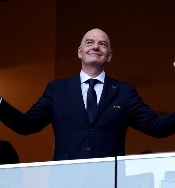 FIFA President Gianni Infantino reacting from the executive seating area during a football tournament match. Image used for Sportxparte news.