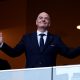 FIFA President Gianni Infantino reacting from the executive seating area during a football tournament match. Image used for Sportxparte news.