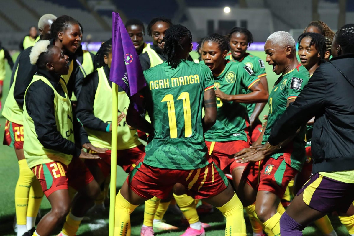 Cameroon women’s national football team players in green and red jerseys celebrating their historic 3-0 victory against Malawi in the 2026 WAFCON final match. Image used for Sportxparte news.