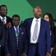 African and global football leadership, including Samuel Eto'o (far left), CAF President Patrice Motsepe (center in the blue suit), and FIFA President Gianni Infantino (far right). Image used for Sportxparte news.